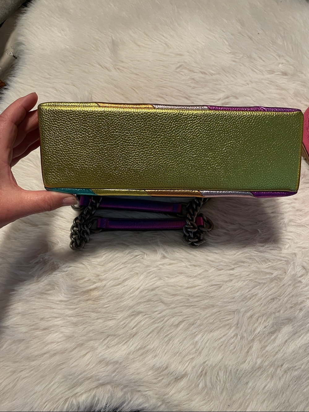 Kurt Geiger Kensington Rainbow Chevron Leather Crossbody Bag with Gunmetal Chain - Picture 5 of 15